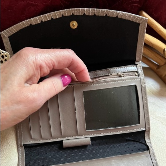taupe kidskin Vintage leather wallet clutch, Princess Gardner taupe/grey. - Picture 7 of 13